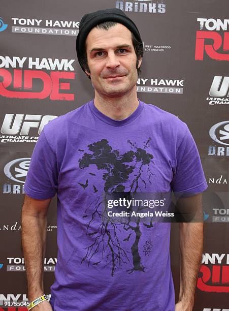 Pro BMX rider Mat Hoffman arrives to the 'Tony Hawk: Ride Presents Stand Up For Skateparks' Benefit held at the Green Acres Estate on October 11,...