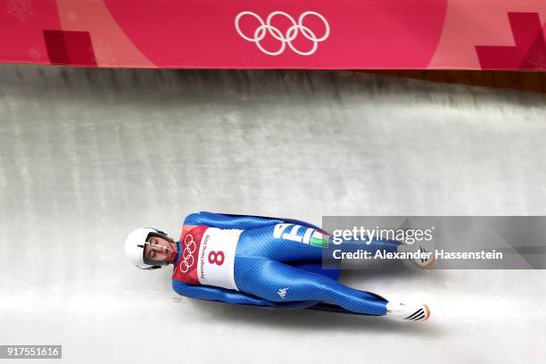 Andrea Voetter of Italy slides during the Women's Singles Luge run 1 at Olympic Sliding Centre on February 12, 2018 in Pyeongchang-gun, South Korea.