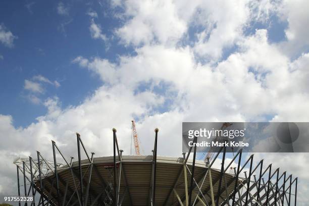 General view is seen as construction continues on the Western Sydney Stadium on February 13, 2018 in Sydney, Australia. The stadium, on the site...