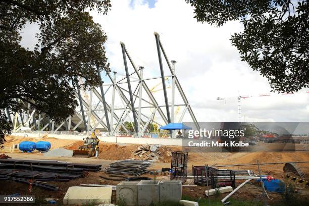 General view is seen as construction continues on the Western Sydney Stadium on February 13, 2018 in Sydney, Australia. The stadium, on the site...