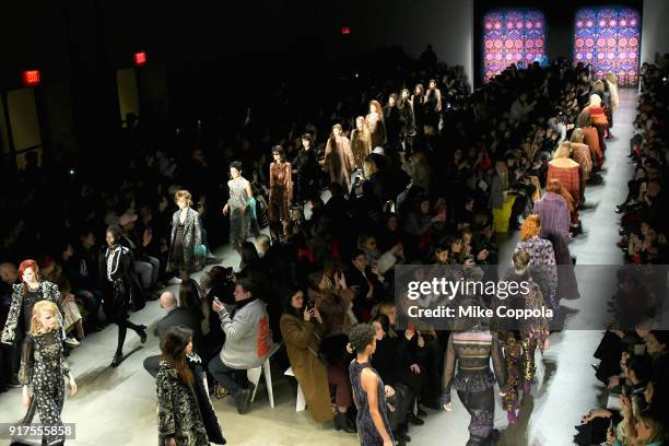 Models walk the runway at the Anna Sui runway show during IMG NYFW: The Shows at Spring Studios on February 12, 2018 in New York City.