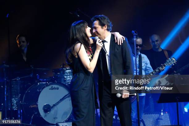 Nolwenn Leroy and Laurent Gerra perform during the Charity Gala against Alzheimer's disease at Salle Pleyel on February 12, 2018 in Paris, France.