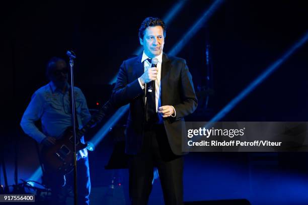 Laurent Gerra performs during the Charity Gala against Alzheimer's disease at Salle Pleyel on February 12, 2018 in Paris, France.