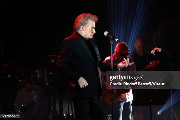 Eddy Mitchell performs during the Charity Gala against Alzheimer's disease at Salle Pleyel on February 12, 2018 in Paris, France.