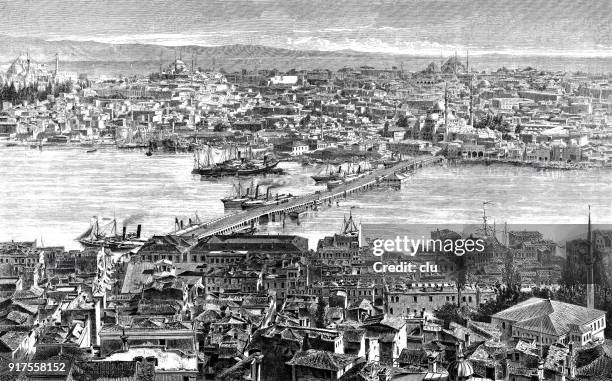 panoramic view of istanbul - istanbul stock illustrations