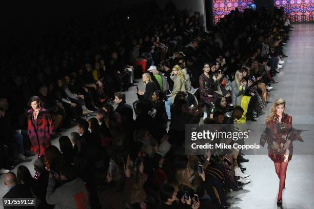 Model Gigi Hadid walks the runway at the Anna Sui runway show during IMG NYFW: The Shows at Spring Studios on February 12, 2018 in New York City.
