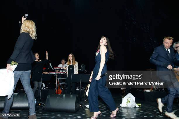 Sandrine Kiberlain, Nolwenn Leroy and Pierre Souchon perform during the Charity Gala against Alzheimer's disease at Salle Pleyel on February 12, 2018...