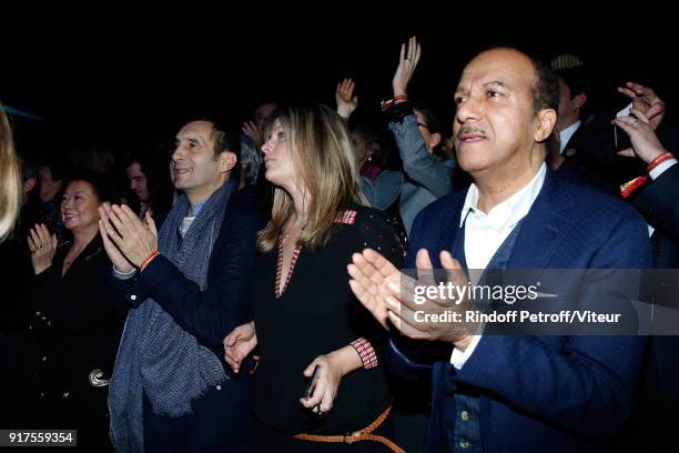 Zinedine Soualem, Caroline Fraindt and Pascal Legitimus attend the Charity Gala against Alzheimer's disease at Salle Pleyel on February 12, 2018 in...