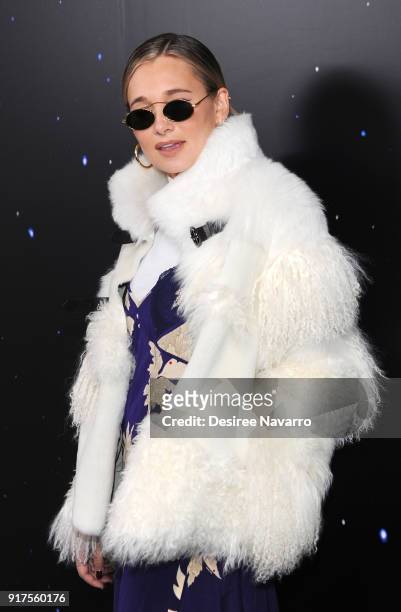 Danielle Bernstein poses backstage for the Zadig & Voltaire fashion show during New York Fashion Week at Cedar Lake Studios on February 12, 2018 in...