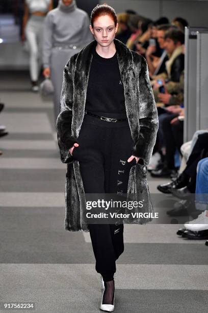 Model walks the runway at Alexander Wang Ready to Wear Fall/Winter 2018-2019 Fashion Show during New York Fashion Week on February 10, 2018 in New...