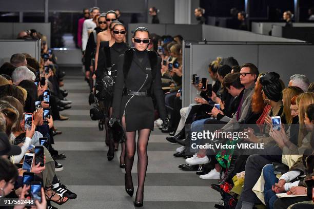 Model walks the runway at Alexander Wang Ready to Wear Fall/Winter 2018-2019 Fashion Show during New York Fashion Week on February 10, 2018 in New...