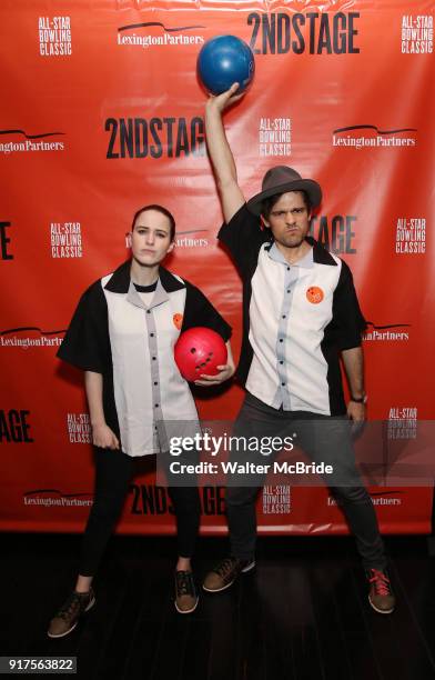 Rachel Brosnahan and Jason Ralph attends the Second Stage Theatre 2018 Bowling Classic at Lucky Strike on February 12, 2018 in New York City.