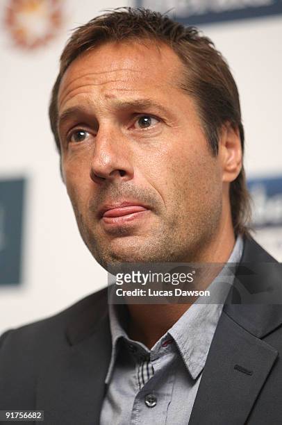 Newly appointed Melbourne Heart coach John van't Schip talks to the media during a media conference to announce his appointment at the new A-League...