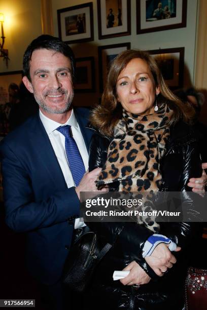 Manuel Valls and his wife Anne Gravoin attend "Quelque Part dans cette Vie" Generale at Theatre Edouard VII on February 12, 2018 in Paris, France.