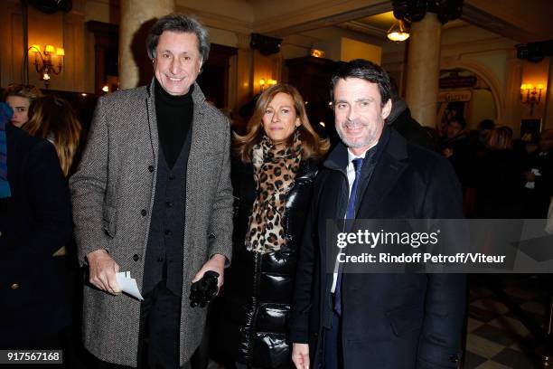 Patrick de Carolis, Anne Gravoin and his Husband Manuel Valls attend "Quelque Part dans cette Vie" Generale at Theatre Edouard VII on February 12,...