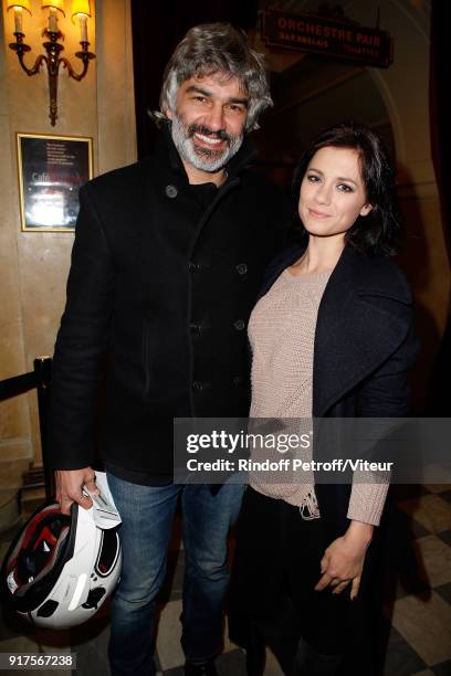 Actor Francois Vincentelli and Actress Alice Dufour attend "Quelque Part dans cette Vie" Generale at Theatre Edouard VII on February 12, 2018 in...