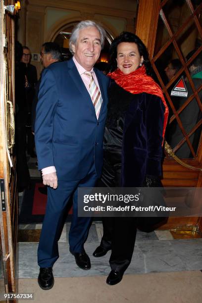 Jean-Loup Dabadie and his wife Veronique Bachet attend "Quelque Part dans cette Vie" Generale at Theatre Edouard VII on February 12, 2018 in Paris,...