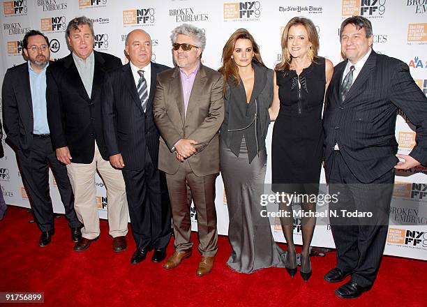 Michael Barker, Tom Bernard, Agustin Almodovar, Pedro Almodóvar, Penelope Cruz, Mara Manus and Richard Pena attend the premiere of "Broken Embraces"...