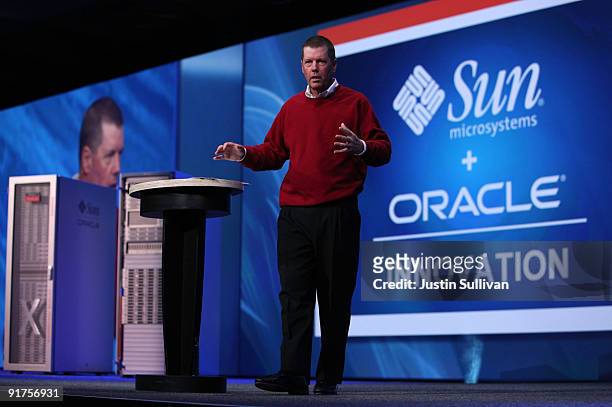 Sun Microsystems chairman and co-founder Scott McNealy speaks during a keynote address at the 2009 Oracle Open World conference October 11, 2009 in...