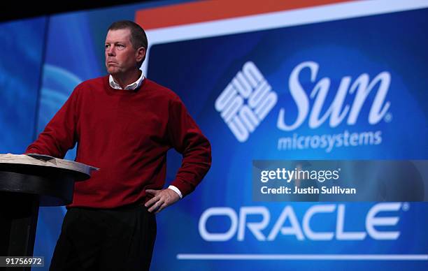 Sun Microsystems chairman and co-founder Scott McNealy speaks during a keynote address at the 2009 Oracle Open World conference October 11, 2009 in...