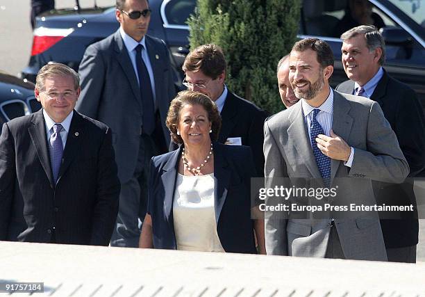 Rita Barbera, Francisco Camps and Crown Prince Felipe of Spain attend the XIV Annual Spain-USA Forum on October 10, 2009 in Valencia, Spain.