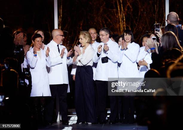 Designer Carolina Herrera and guests walk the runway for Carolina Herrera during New York Fashion Week: The Shows at The Museum of Modern Art on...