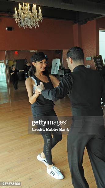 Real Housewife Of New Jersey cast member Danielle Staub with Dance With Me instructor Yavet Diaz at Dance With Me Studio on February 12, 2018 in Fort...