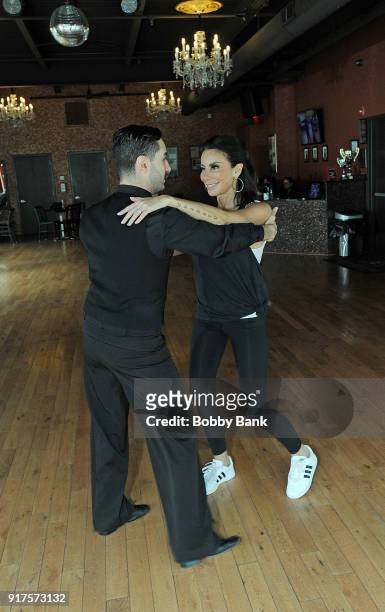 Real Housewife Of New Jersey cast member Danielle Staub with Dance With Me instructor Yavet Diaz at Dance With Me Studio on February 12, 2018 in Fort...