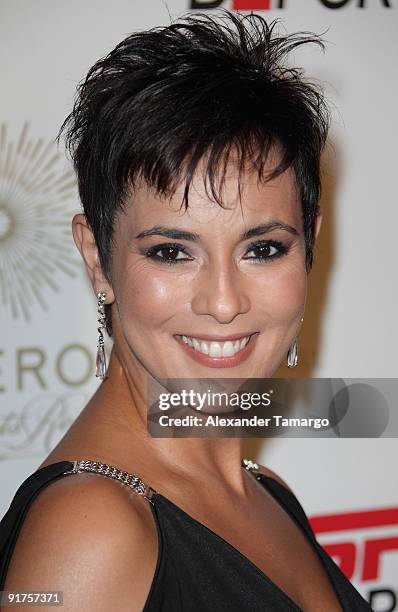 Claudia Trejos arrives at the ESPN Deportes and Viceroy Miami Party to welcome the Latino owners of the Miami Dolphins event at Club 50 at Viceroy...