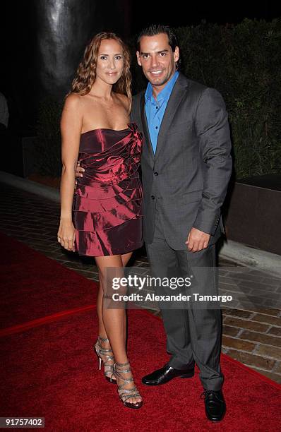 Angelica Castro and Cristian de la Fuente arrive at the ESPN Deportes and Viceroy Miami Party to welcome the Latino owners of the Miami Dolphins...