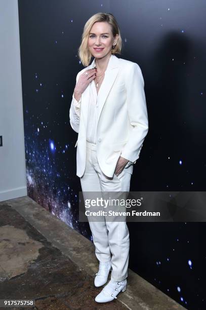 Naomi Watts poses backstage for the Zadig & Voltaire fashion show during New York Fashion Week at Cedar Lake Studios on February 12, 2018 in New York...