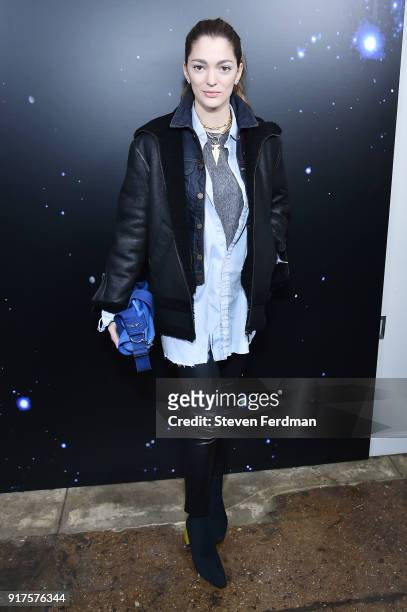 Sofia Sanchez de Betak poses backstage for the Zadig & Voltaire fashion show during New York Fashion Week at Cedar Lake Studios on February 12, 2018...