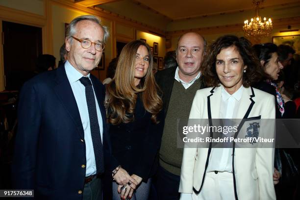 Olivier Orban, Delphine Marang-Alexandre, Marc Lambron and Christine Orban attend "Quelque Part dans cette Vie" Generale at Theatre Edouard VII on...