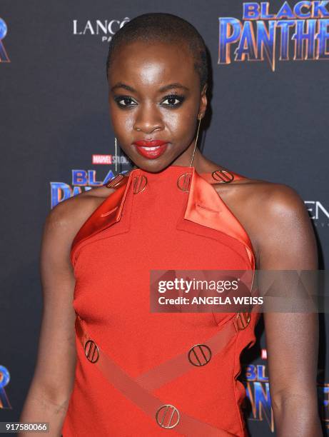 Actress Danai Gurira arrives for the MARVEL Black Panther fashion week celebration "Welcome to Wakanda" at Industria on February 12 in New York. /...