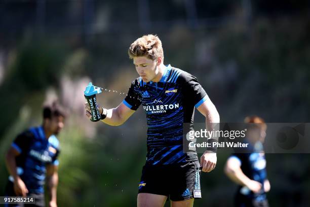 Jordie Barrett of the Hurricanes during a Hurricanes Super Rugby training session at Rugby League Park on February 13, 2018 in Wellington, New...