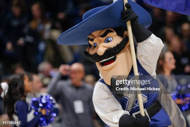 The Xavier Musketeers mascot is seen during the game against the Georgetown Hoyas at Cintas Center on February 3, 2018 in Cincinnati, Ohio.