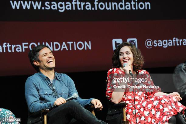 Actors Gael Garcia Bernal and Lola Kirke attend SAG-AFTRA Foundation Conversations: 'Mozart In The Jungle' at The Robin Williams Center on February...