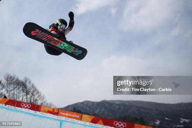 Elizabeth Hosking of Canada in action during the Snowboard Ladies' Halfpipe qualification competition at Phoenix Snow Park on February 12, 2018 in...