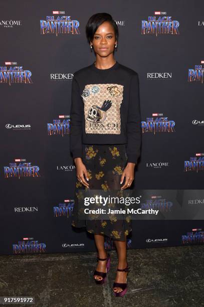 Letitia Wright attends the Marvel Studios Black Panther Welcome to Wakanda New York Fashion Week Showcase at Industria Studios on February 12, 2018...