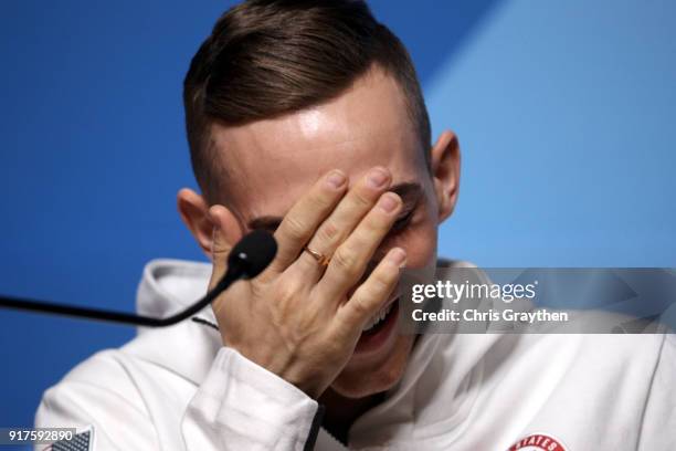 United States Figure Skater Adam Rippon speaks during a press conference at the Main Press Centre on February 13, 2018 in Pyeongchang-gun, South...