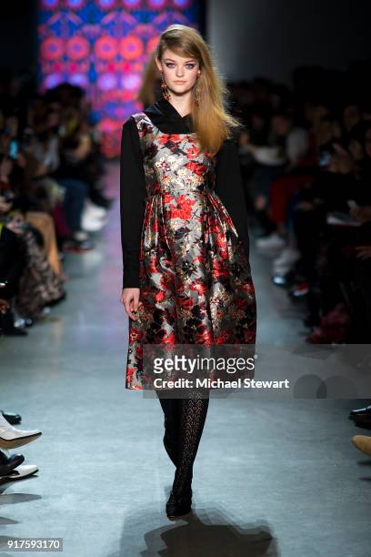Willow Hand walks the runway during the Anna Sui fashion show during New York Fashion Week at Gallery I at Spring Studios on February 12, 2018 in New...