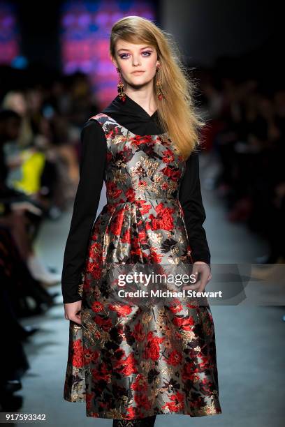 Willow Hand walks the runway during the Anna Sui fashion show during New York Fashion Week at Gallery I at Spring Studios on February 12, 2018 in New...