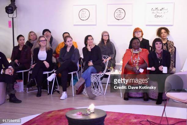 Eve Ensler, Agnes Pareyio, Rada Boric, Christine Deschryver Schuler and guests attend V20: My Revolution Lives In This Body activist evening, a V-Day...