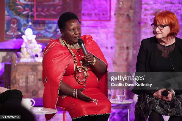 Founder and director of the V-Day Tasaru Ntomonok Rescue Center for Girls, Agnes Pareyio and One Billion Rising Global Coordinator, Rada Boric appear...