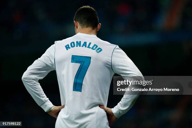 Cristiano Ronaldo of Real Madrid CF reacts during the La Liga match between Real Madrid CF and Real Sociedad de Futbol at Estadio Santiago Bernabeu...
