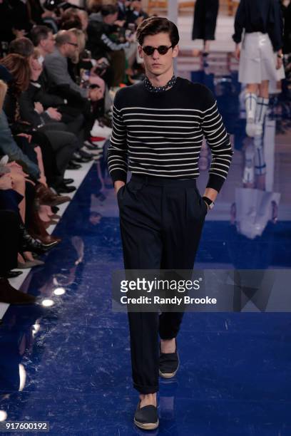 Model walks the runway at Ralph Lauren Spring/Summer 18 fashion show during the New York Fashion Week on February 12, 2018 in New York City.