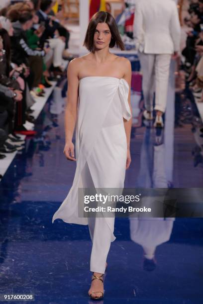 Model walks the runway at Ralph Lauren Spring/Summer 18 fashion show during the New York Fashion Week on February 12, 2018 in New York City.