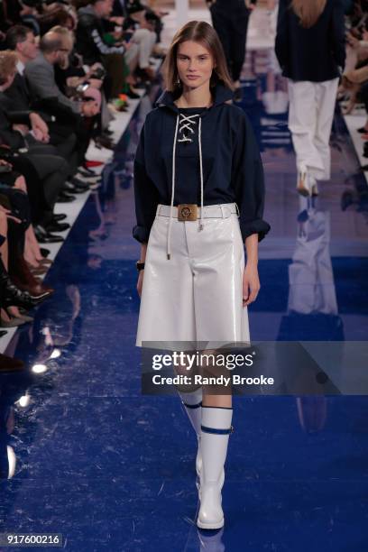 Model walks the runway at Ralph Lauren Spring/Summer 18 fashion show during the New York Fashion Week on February 12, 2018 in New York City.