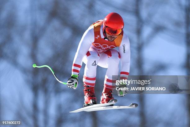 Austria's Marcel Hirscher competes in the Men's Alpine Combined Downhill at the Jeongseon Alpine Center during the Pyeongchang 2018 Winter Olympic...