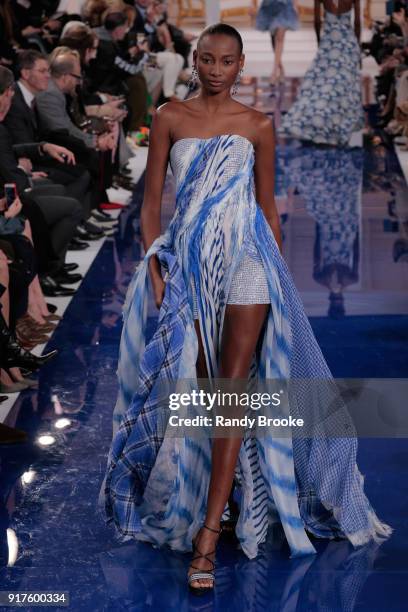 Model walks the runway at Ralph Lauren Spring/Summer 18 fashion show during the New York Fashion Week on February 12, 2018 in New York City.